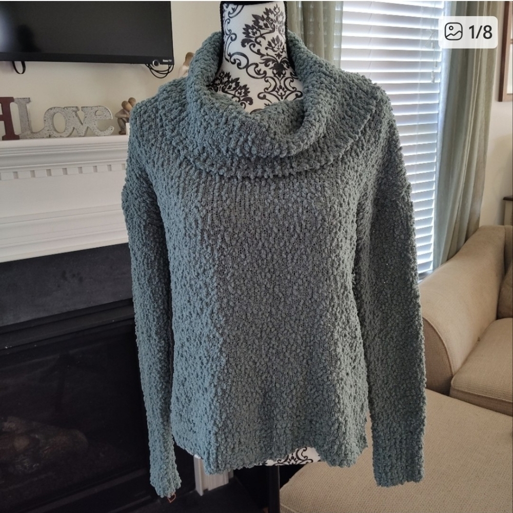NWOT Pink Republic Textured Cowl Neck Sweater - Blue/Gray Medium